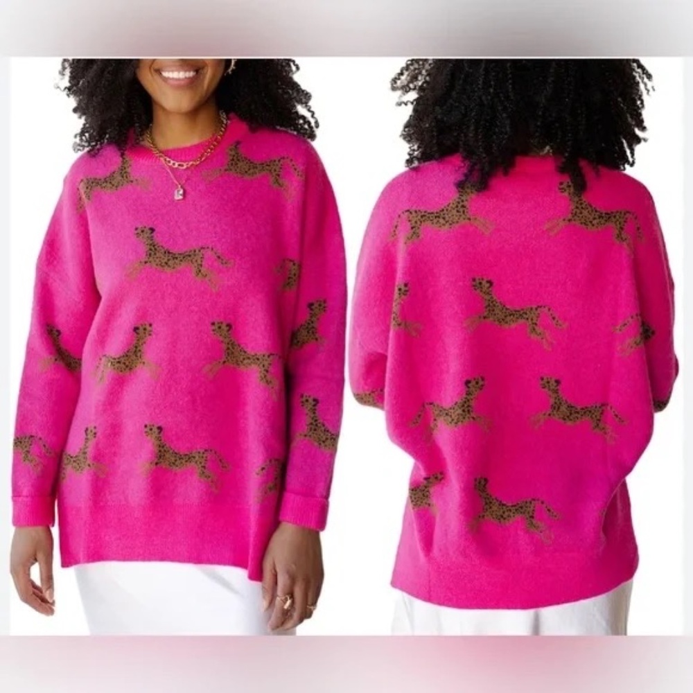NEW EASEL PLUS SIZE 2X CHEETAH PATTERNED SWEATER RELAXED FIT COZY SIDE SLIT - Picture 3 of 5